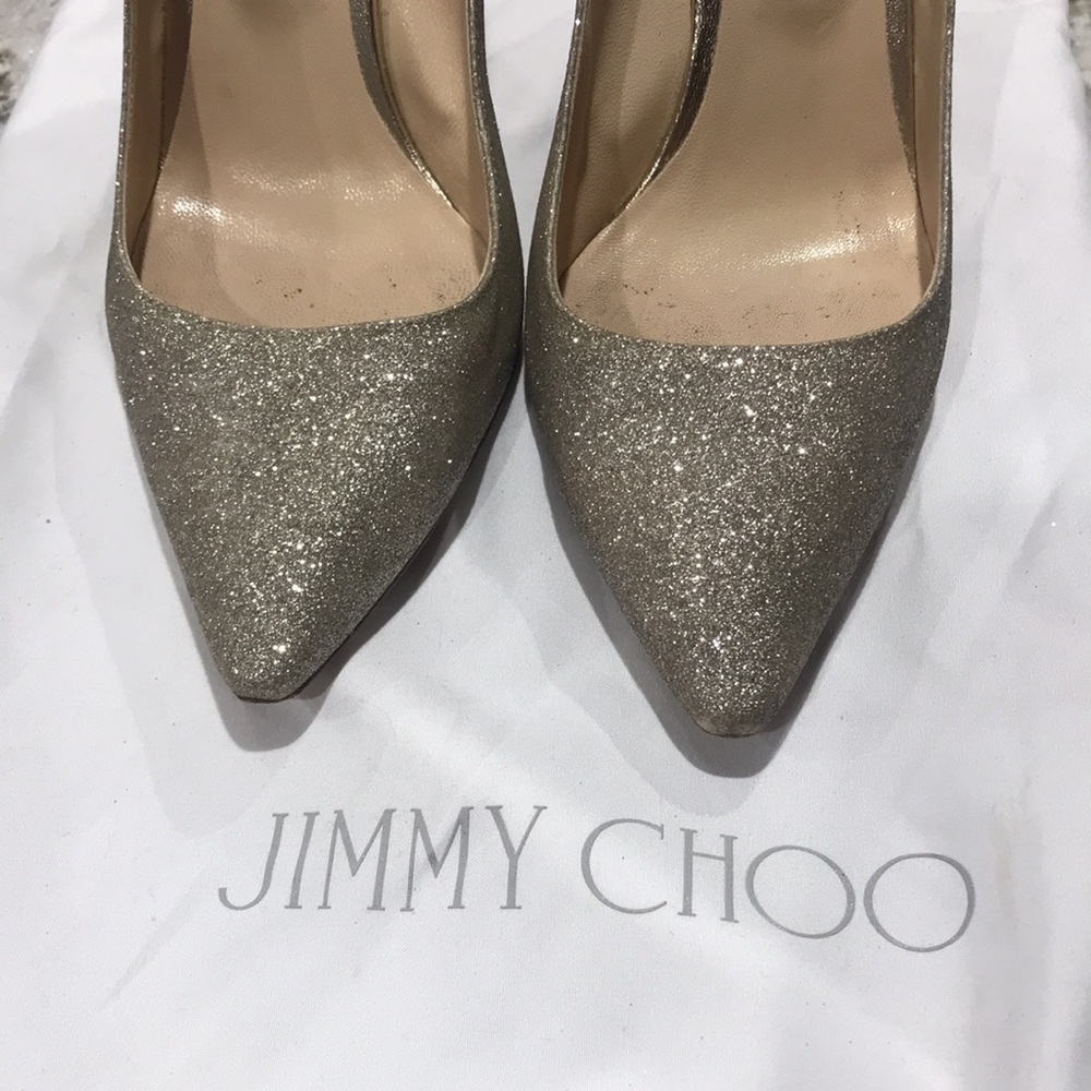 🎉 HP 🎉 Jimmy Choo | Champagne Glitter Pointy Toe Stiletto High Heels Size 39.5 - Picture 5 of 7